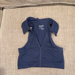 Garage Dark Blue Collared Crop Top
